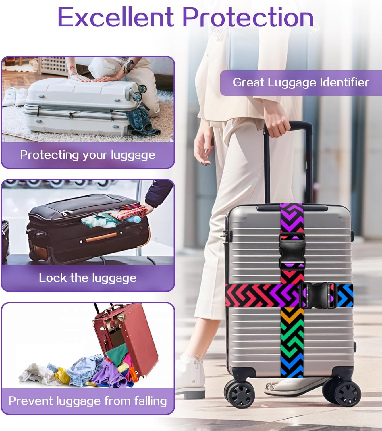 Luggage Straps for Suitcases Travel Belt Luggage Band Heavy Duty Traveling Luggage Identifier Cute Women Girls Unique Accesory,