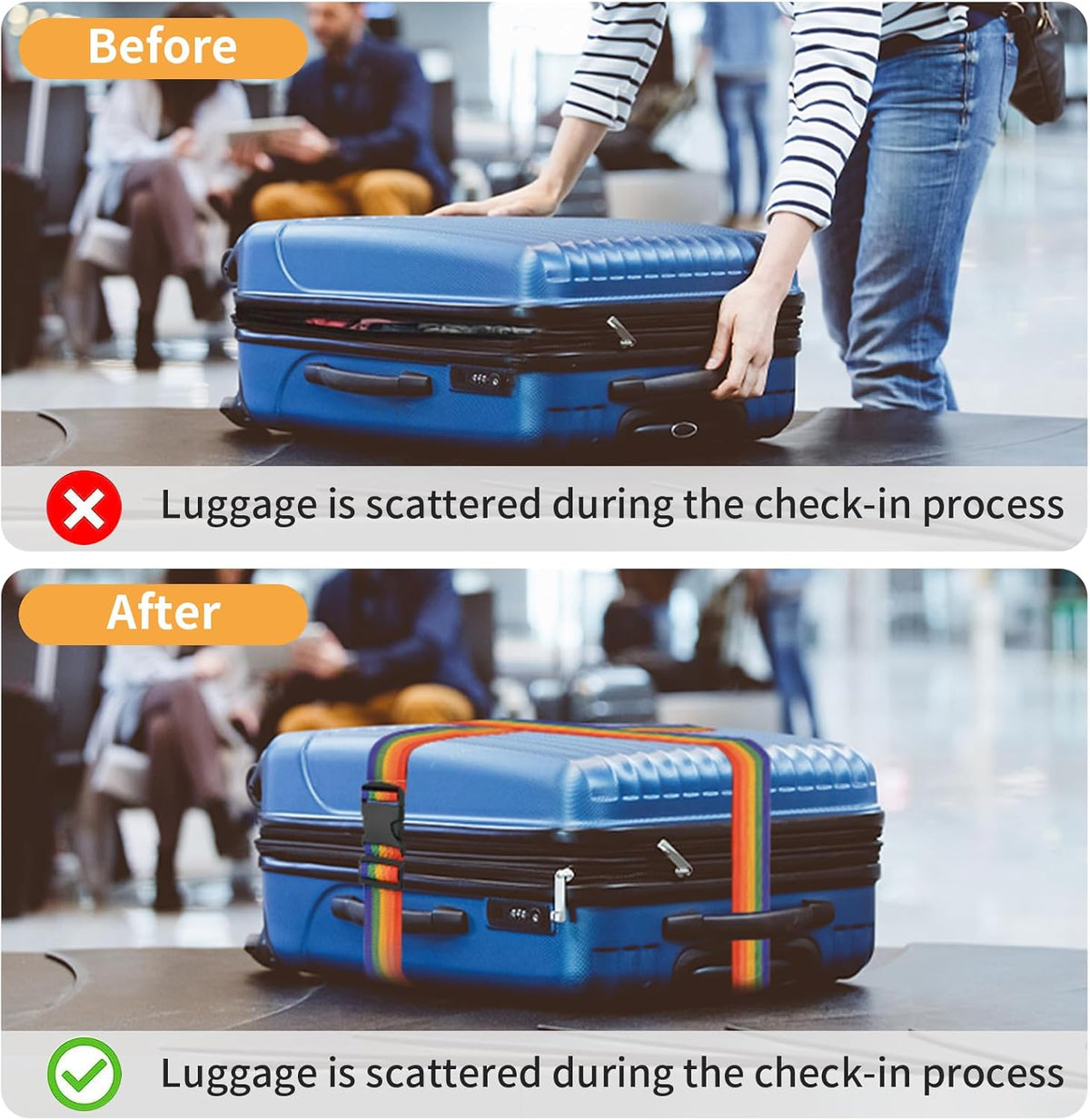 BILIONE 4 Pack Luggage Straps 79" Long Belts Keep Suitcase Secure While Traveling, TSA Approved Add a Bag Premium Accessory for Travel Bag Closure (4 Pcs Blue)