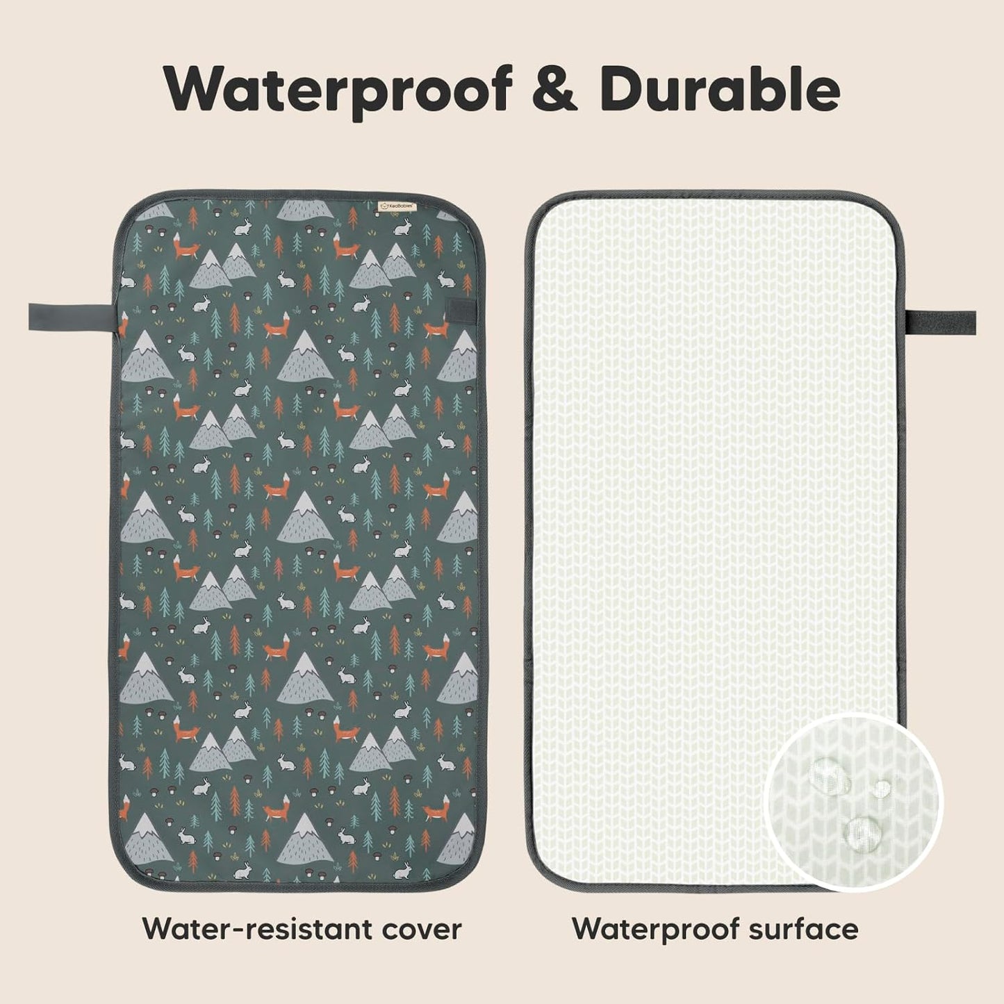 KeaBabies Portable Diaper Changing Pad, Easy Wipe Clean - Foldable Waterproof Baby Changing Mat for Diaper Bag, Compact, Lightweight, 25x13 Baby Changer Travel Essential, Machine Washable (Woods)