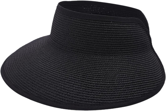 Joywant Womens Sun Visor Hats, Packable Wide Brim Ponytail Beach Hat Straw Visor Summer Beach Vacation Essentials for Womens