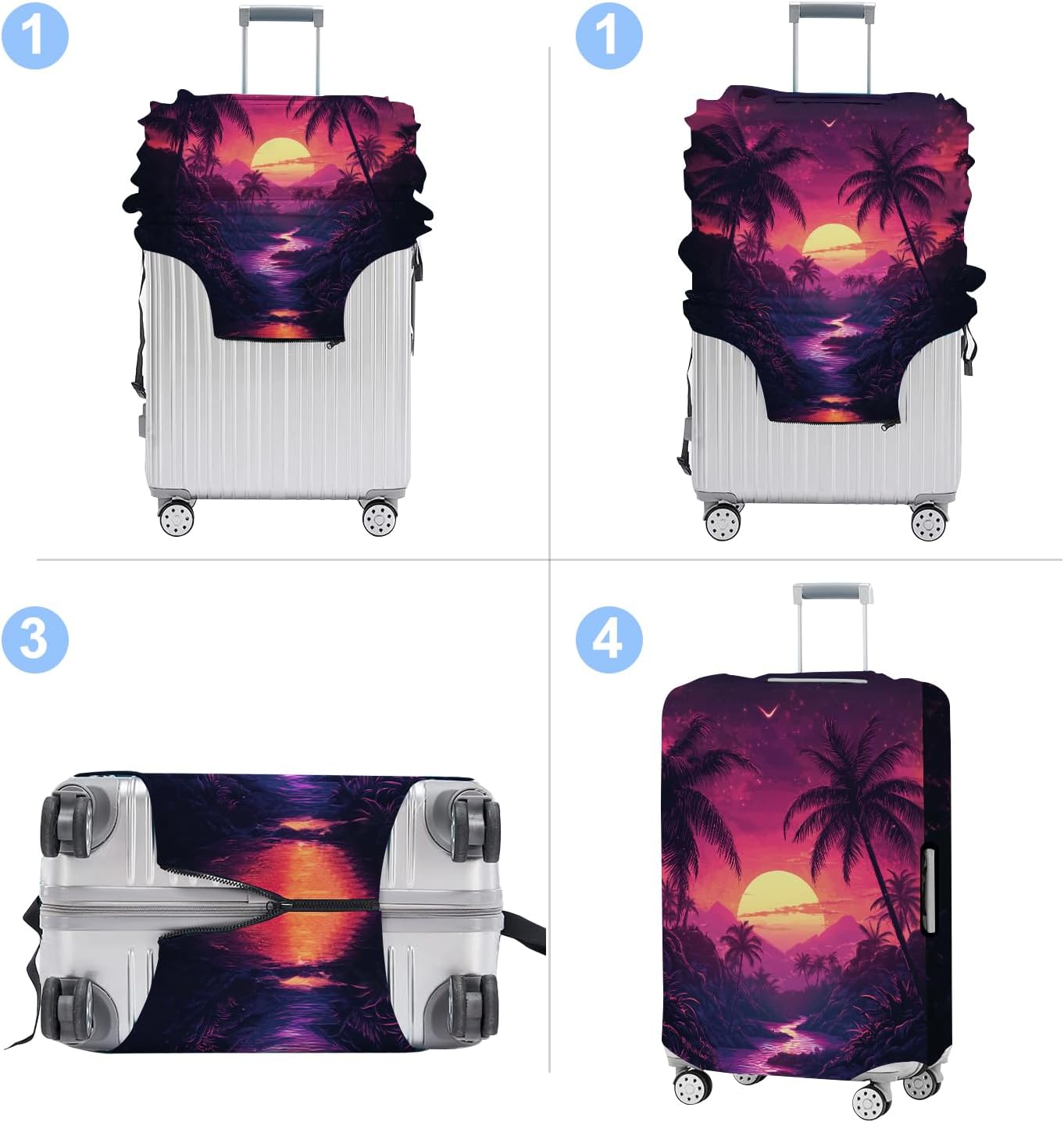 Luggage Cover Washable Suitcase Protector Anti-scratch Suitcase cover Fits 20-34 Inch Luggage (Coconut trees, M(24-26inch suitcase))