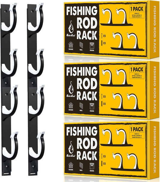 QudraKast Horizontal Fishing Rod Holder for Garage Wall Ceiling Mount - Fishing Pole Holders Fishing Rod Rack Holds Up to 6 Rods or Combos, Ideal Fishing Gift (3Pack)