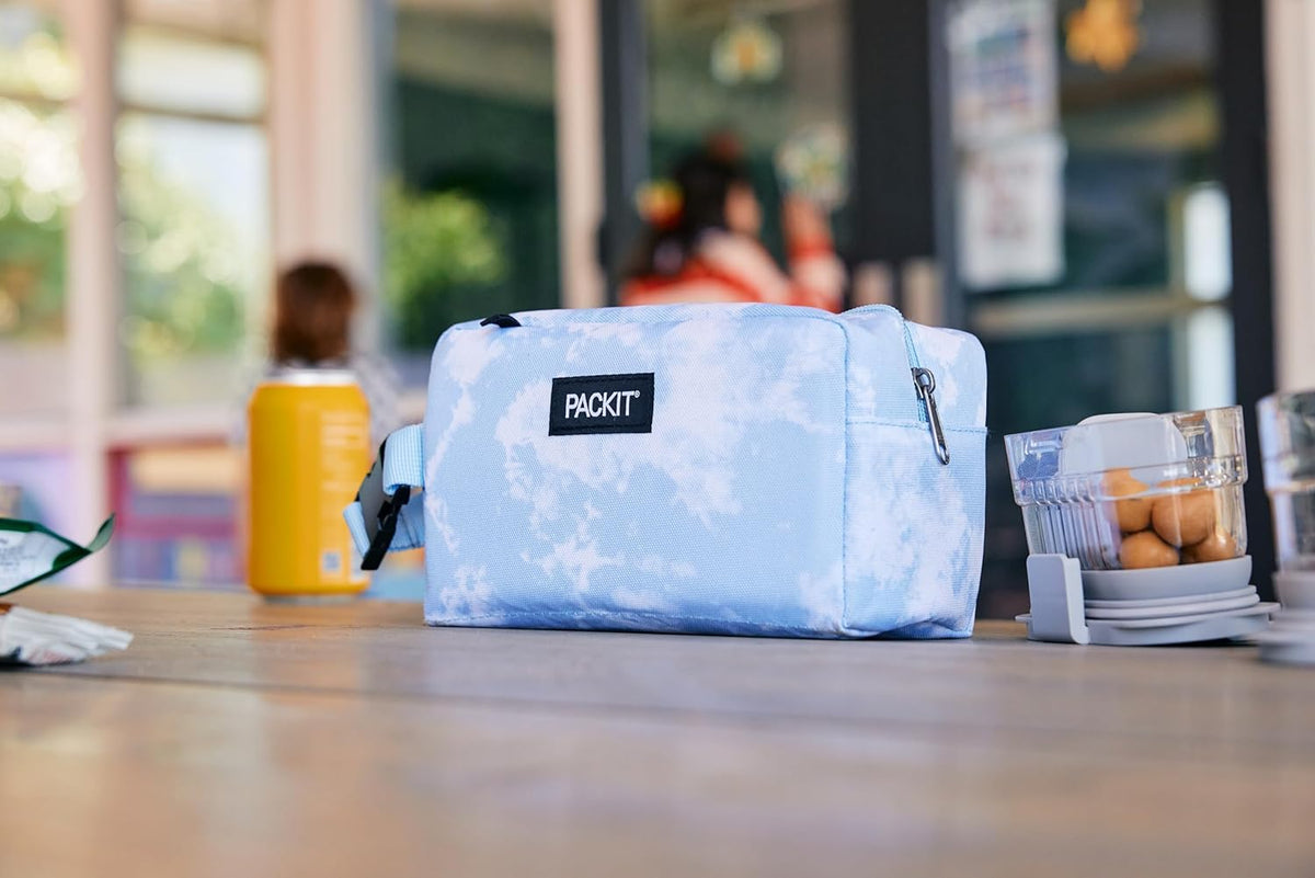 PackIt Freezable Snack Box, Triangle Stripes, Built with ECOFREEZE Technology, Collapsible, Reusable, Zip Closure with Buckle Handle, Great for All Ages and Fresh Snacks on the go
