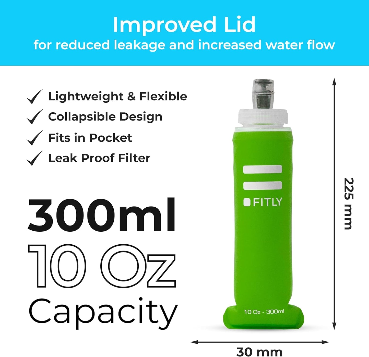 Soft Flask - Shrink As You Drink Soft Water Bottle for Hydration Pack - Folding Water Bottle Ideal for Running, Hiking, Cycling, Climbing & Rigorous Activity