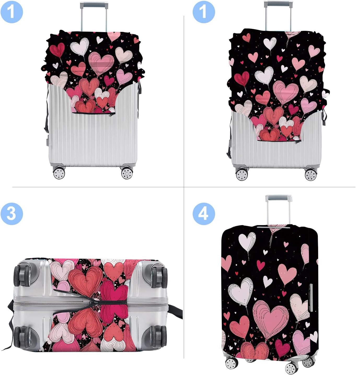 Luggage Cover Washable Suitcase Protector Anti-Scratch,Stretchable Fit for 20-34Inch Luggage Durable Travel Bag Cover with Zipper Closure (Heart-2, M(fits 24-26Inch suitcase))