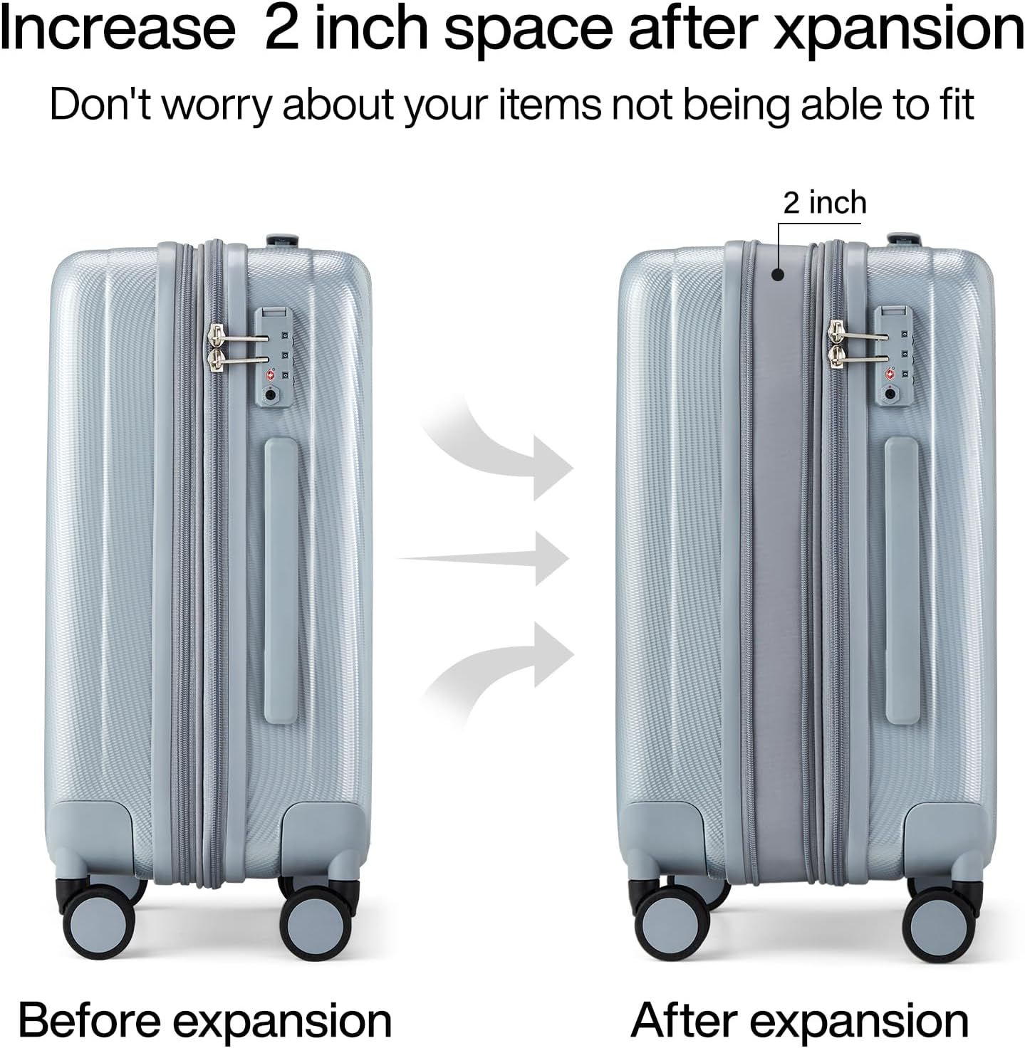 Hanke 24 Inch Expandable Checked Luggage Lightweight PC Hard Shell Luggage Suitcases with Wheels Travel Luggage Rolling Large Suitcase Travel Luggage Bag for Go to University.(Gray)