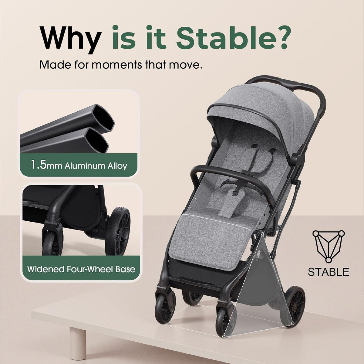 Compact Travel Stroller for Toddlers, Lightweight & Airplane Ready Stroller for Baby/Infant w Telescoping Handle and Cup Holder, One-Hand Quick Fold, Near Flat Recline Seat, TR18, Grey