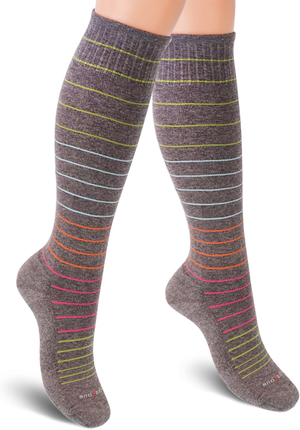 Cotton Compression Socks for Women & Men. 15-20 mmHg Support Knee-High Gray Stripes S/M