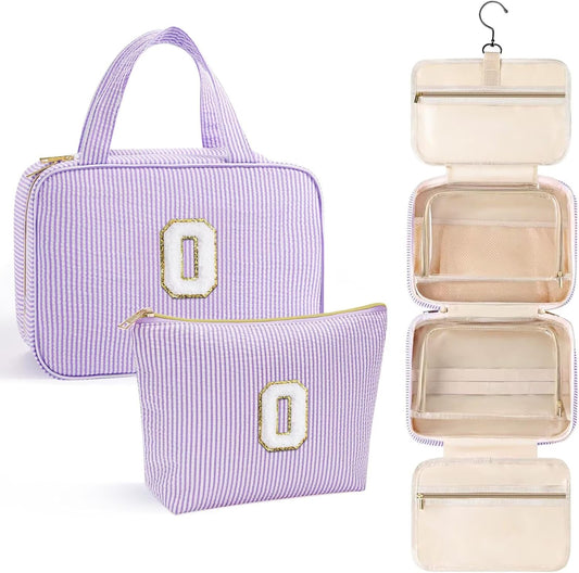 YOOLIFE Travel Toiletry Bag for Women - Hanging Toiletry Bag Makeup Bag, Portable Toiletries Cosmetic Bag, Airplane Travel Essentials - Letter O, Purple