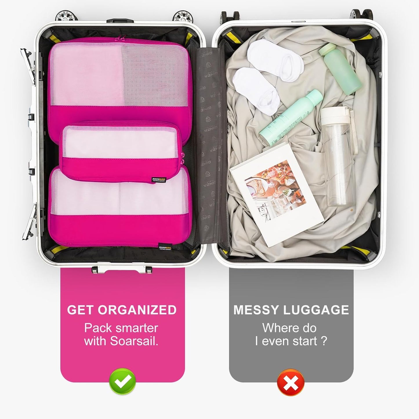 5 Set Compression Packing Cubes for Travel, Space Saving Luggage Organizer Bags (Rose Red)