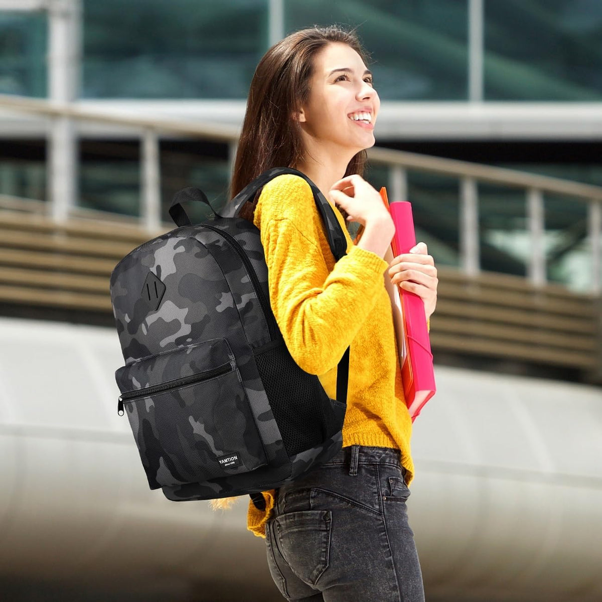 17 Inch School Backpack,Classic Bookbag Men and Teen Boy Schoolbag with USB Charging Port for High School College Office Work Travel