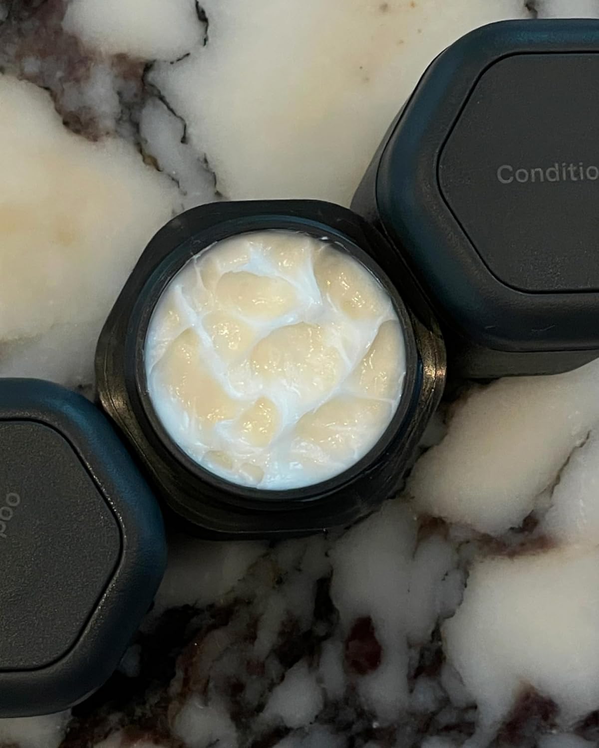 Cadence Travel Containers Haircare Capsule Set - Magnetic Containers with Lids,Carry On Travel Essentials For Women/Men - 3 Flex Mediums (1.32oz) - Shampoo, Conditioner & Comb Icon Labels - Charcoal