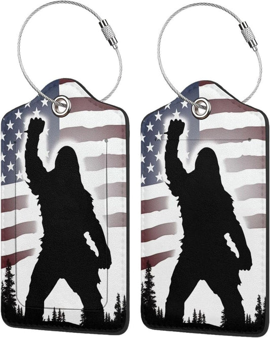 American Flag Leather Luggage Tag with Stainless Steel Ring, Fun Name Id Card Cover Travel Bag Tag Set, Suitable for Travel Bag Luggage Women Men 4 PCS