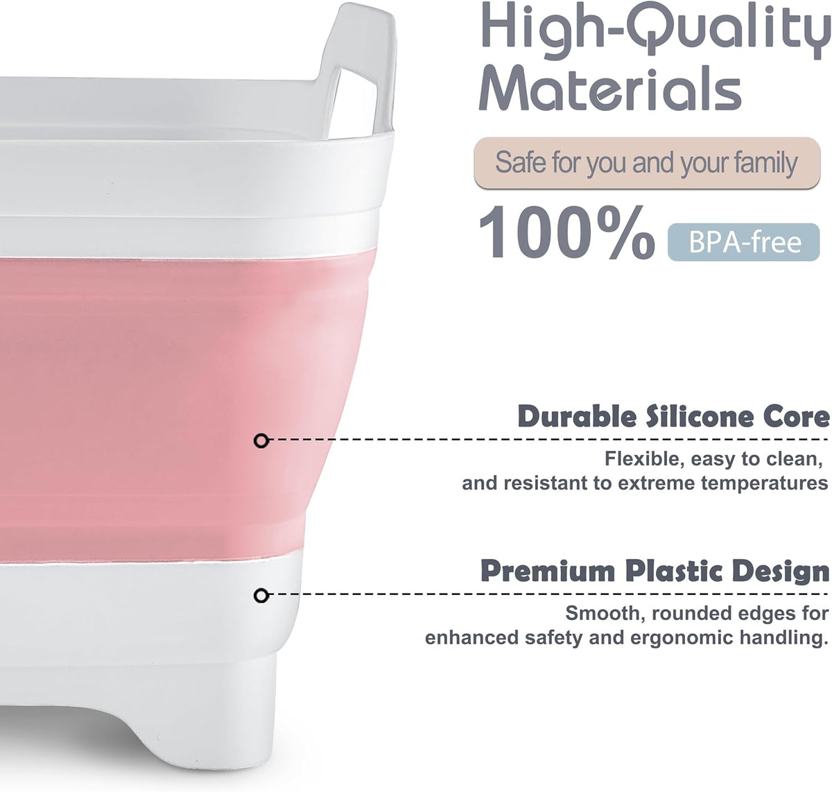 2.4 Gal(9L) Collapsible Dish Basin with Drain Plug - Multiuse Foldable Wash Basin for Baby Bottles, Space-Saving Multiuse Dish Tub, Kitchen Sink for Camping, Dishes Washing, RV (Pink)