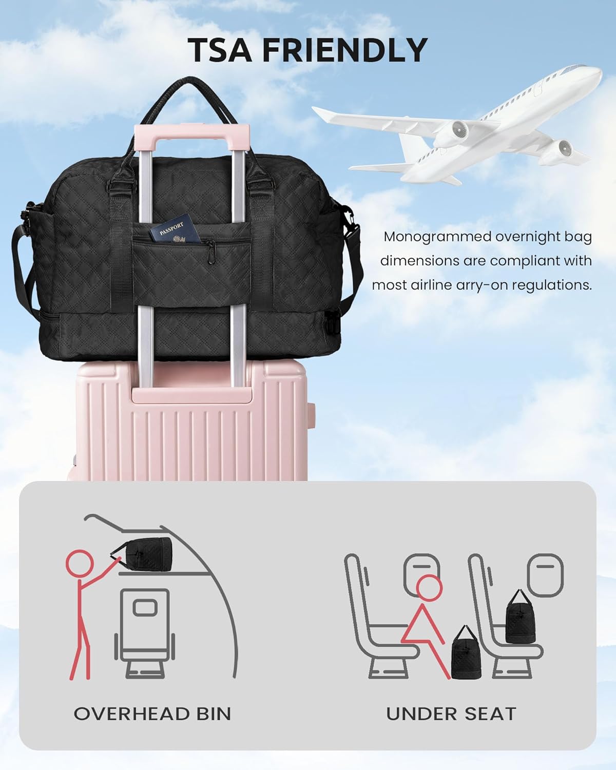 Teens' Birthday Gifts - Initial Duffle Bag with Separated Shoe Compartment, Weekender, Overnight & Travel Bag - Letter M