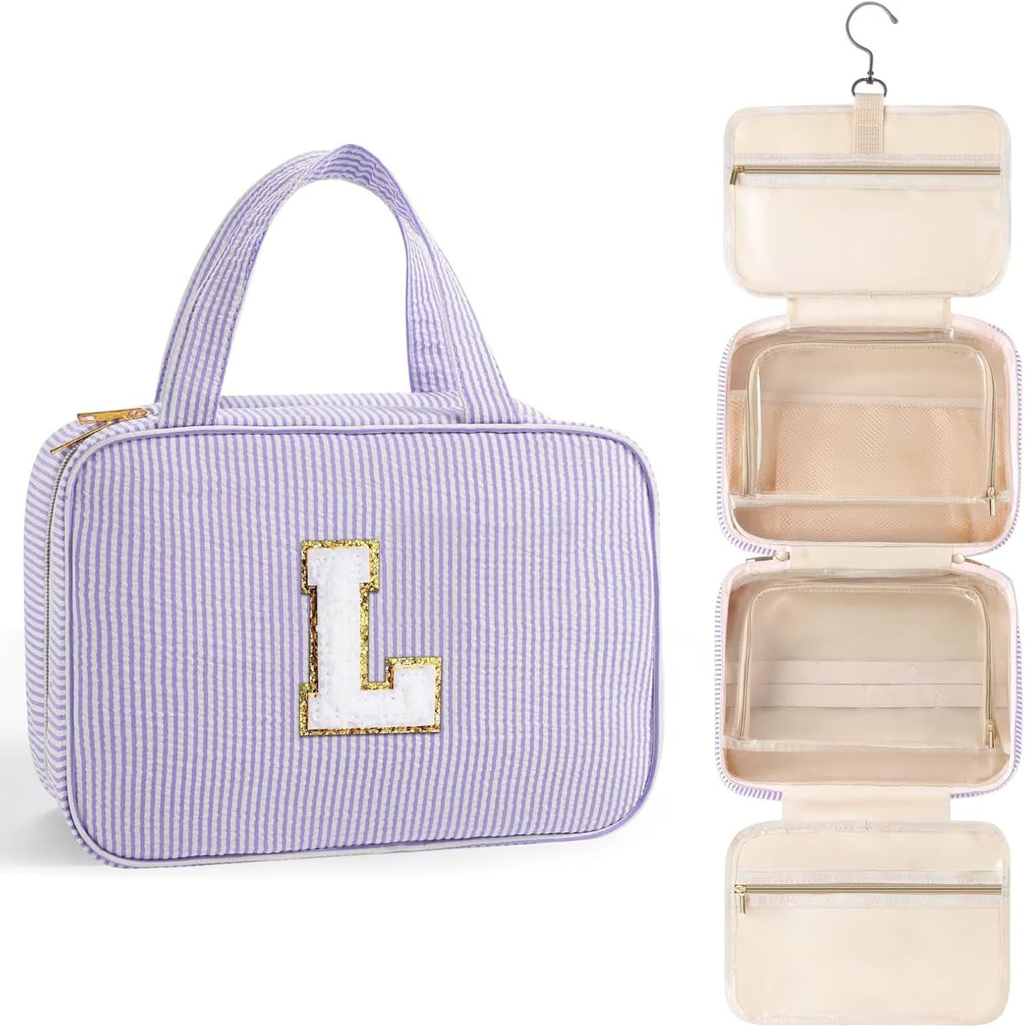TOPEAST Travel Toiletry Bag Initial Makeup Bag for Teen Girls - Birthday Gifts for 7 8 9 10 11 12 13 14 15 16 17 18 Year Old Girls, Teen Girl Gifts Trendy Stuff - Letter L, Purple