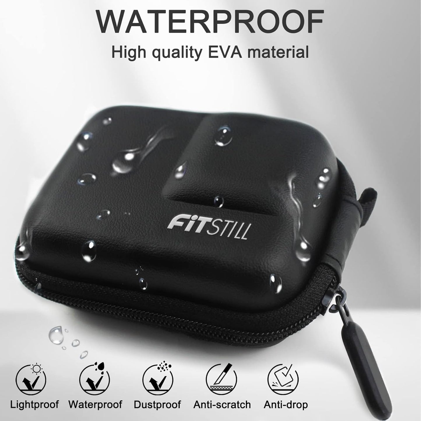 FiTSTILL Black PU Mini Carrying Case for Go Pro Hero 13 Black,Hard Shell Travel Storage Case for Hero 12/11/10/9/8/7/(2018)/6/5 DJI Osmo Action,AKASO,Campark,YI Action Camera and More