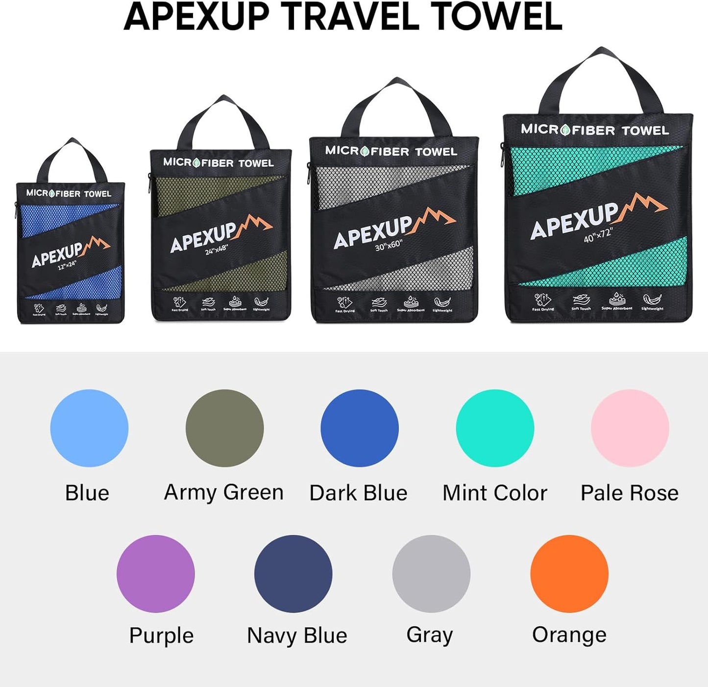 APEXUP Microfiber Travel Towel, Ultra Absorbent Quick Dry Towels, Lightweight Gym Sports Camping Towel for Workout, Yoga, Beach, Shower, Swimming (60"×30", Army Green)