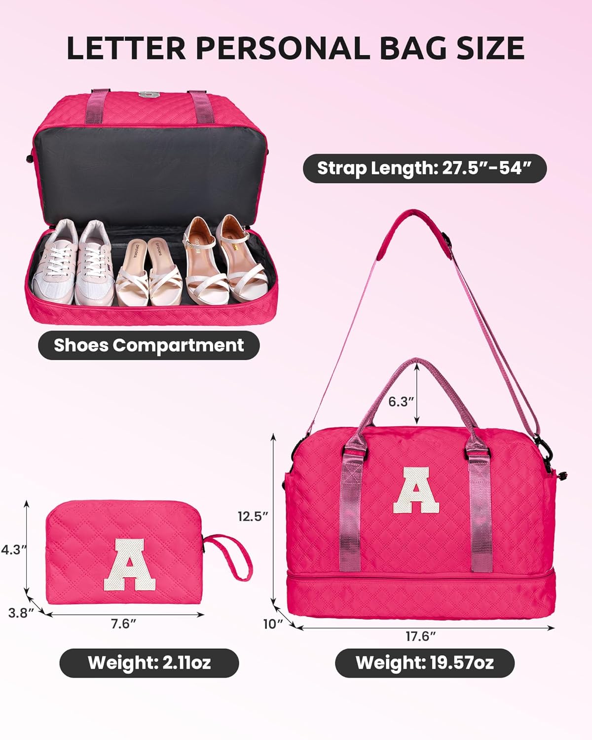 College Graduation Gifts,Birthday Gift-Initial Travel Bag with Shoe Compartment, Personalized Weekender Bag, Monogram Overnight Bag for Women, Letter Travel Bag with Makeup Bag (Letter V)