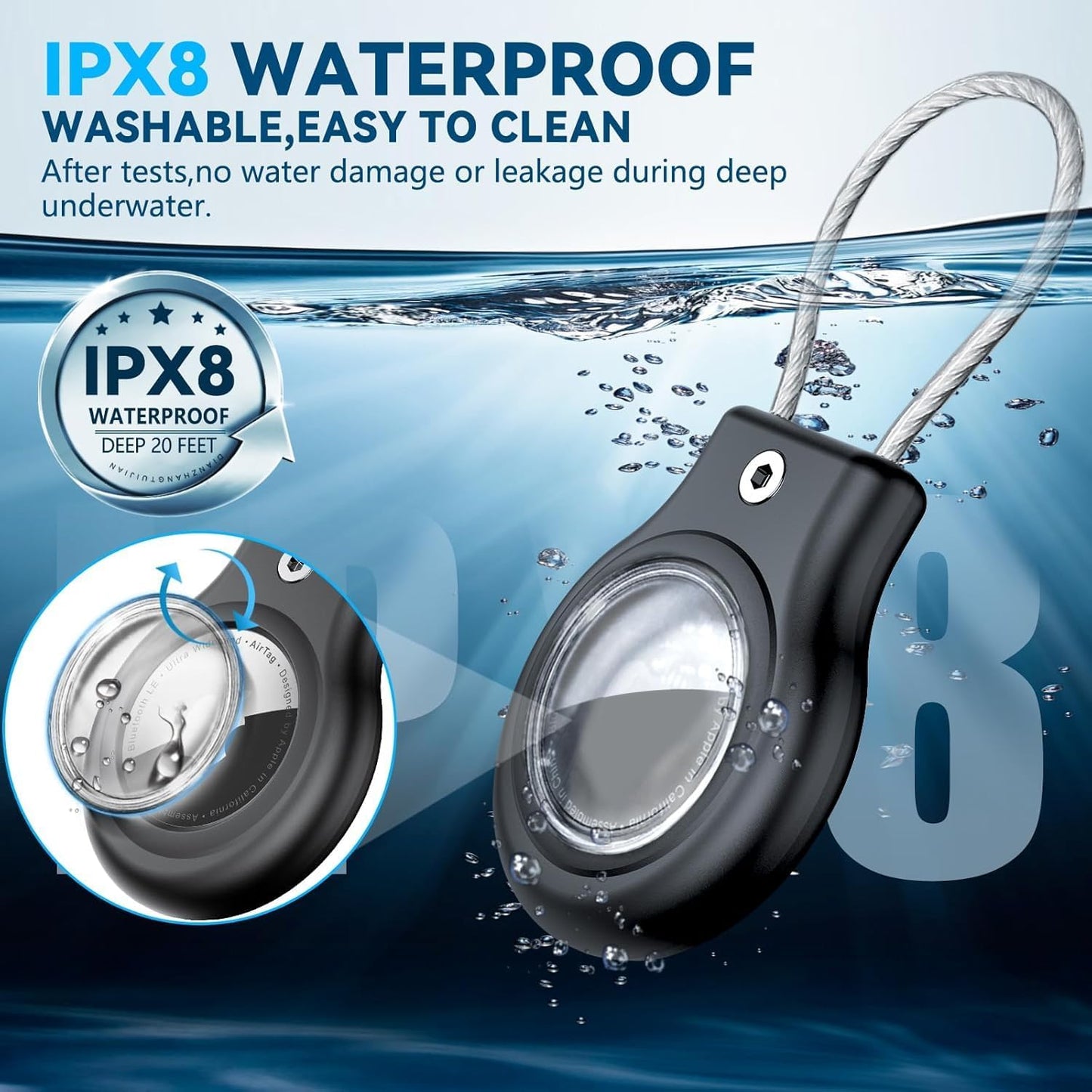 Waterproof Airtag Holder,4 Pack Airtag Case with Secure Lock,Airtags Keychain for Apple Air tags,Anti-Lost Protective Case Air tag Accessories for GPS Tracker Luggage,Bag,Key,Pet-Black/Black/Gray/Gray