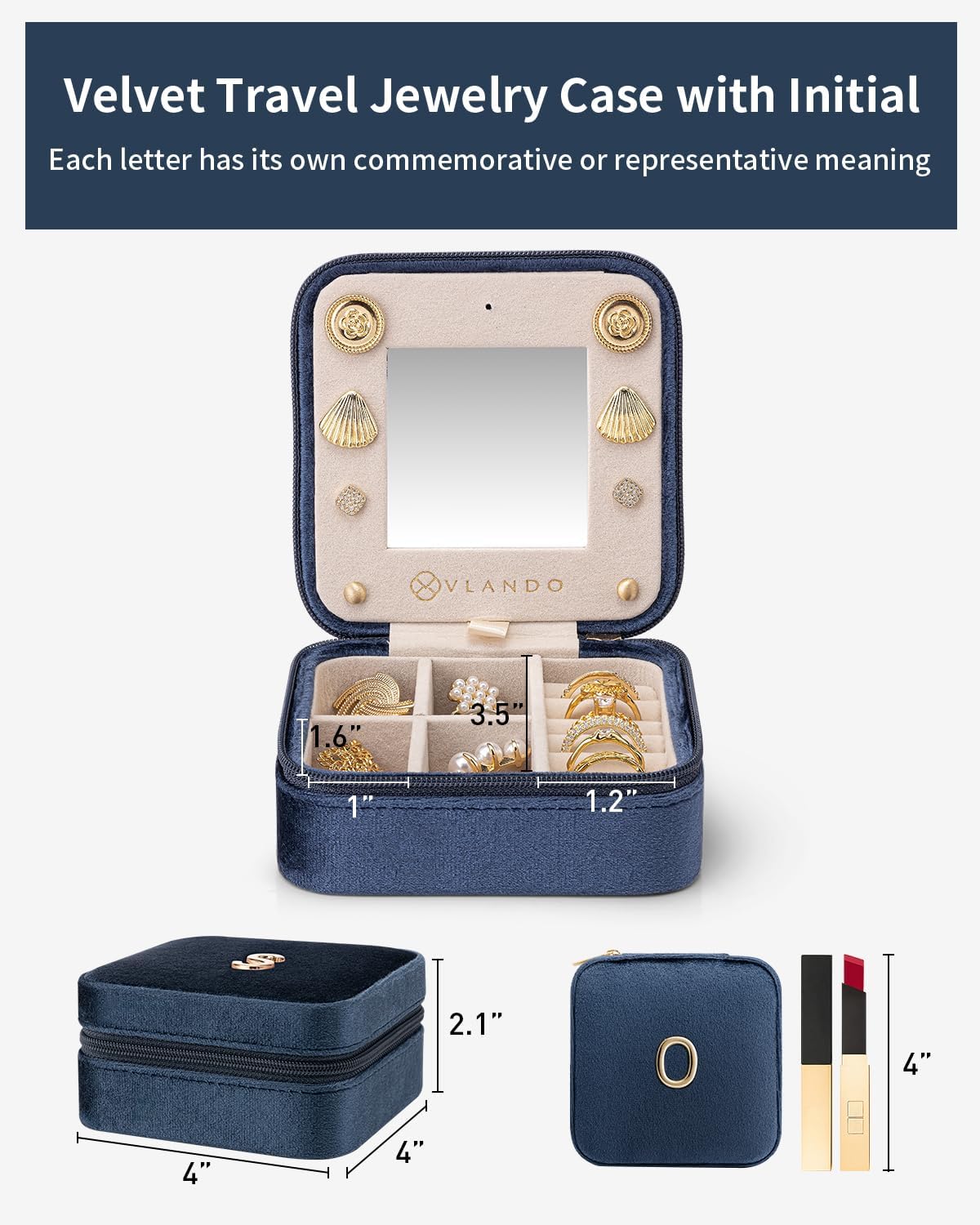 Vlando Graduation Gifts for Her, Graduation Travel Gifts for Women, 2025 Graduation Gifts Travel Accessories for Girls, Graduation Travel Essentials Small Jewelry Box - Letter O, Dark Blue