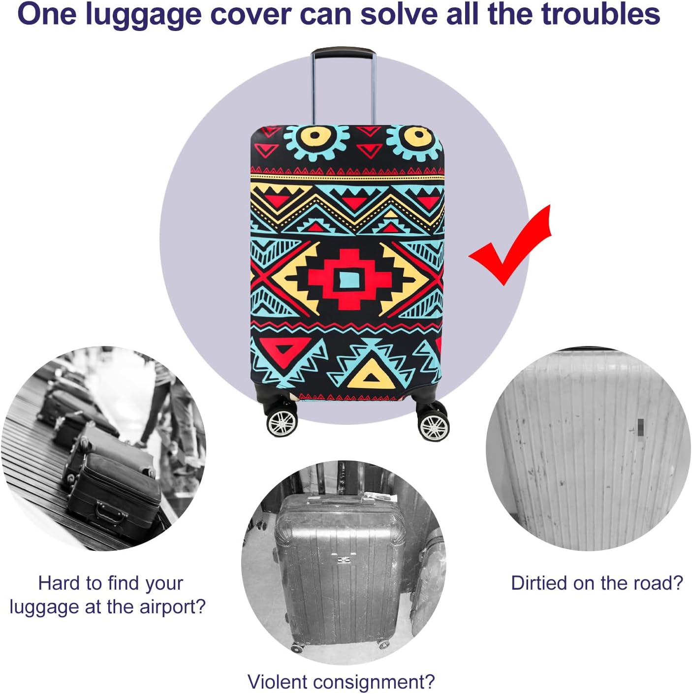 7-Mi Travel Luggage Cover Elastic Sleeve 22"-24" Anti-Scratch Suitcase Protector Cover Size M, Bohemia