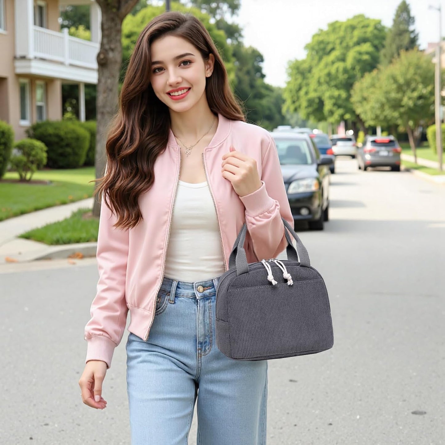 Bluboon Lunch Bag for Women Men Cute Corduroy Lunch Tote Bags Reusable Insulated Lunch Box Large Capacity Reusable Insulated Cooler for Work Picnic or Travel