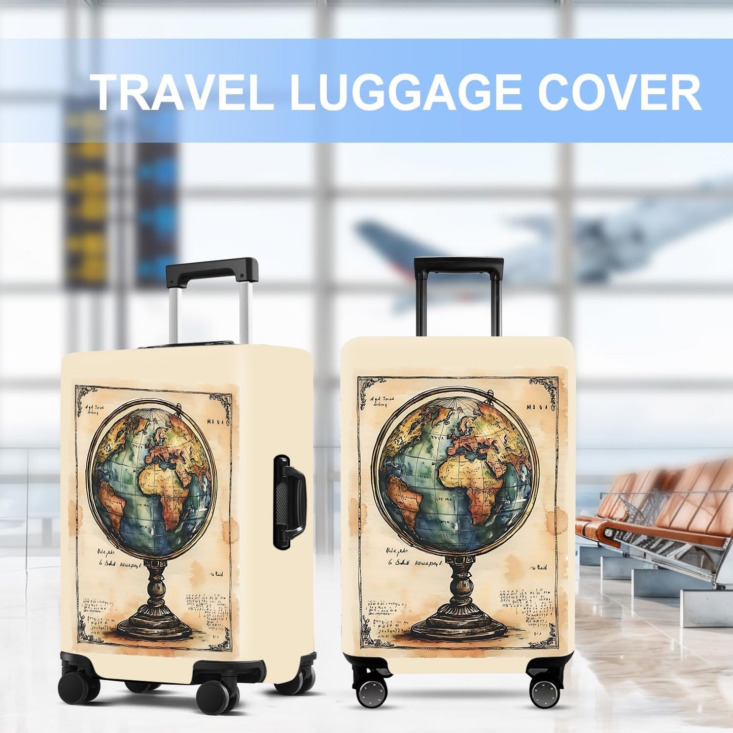 Luggage Cover Washable Suitcase Protector Anti-scratch Suitcase cover Fits 20-34 Inch Luggage (Globe, S(20-22inch suitcase))