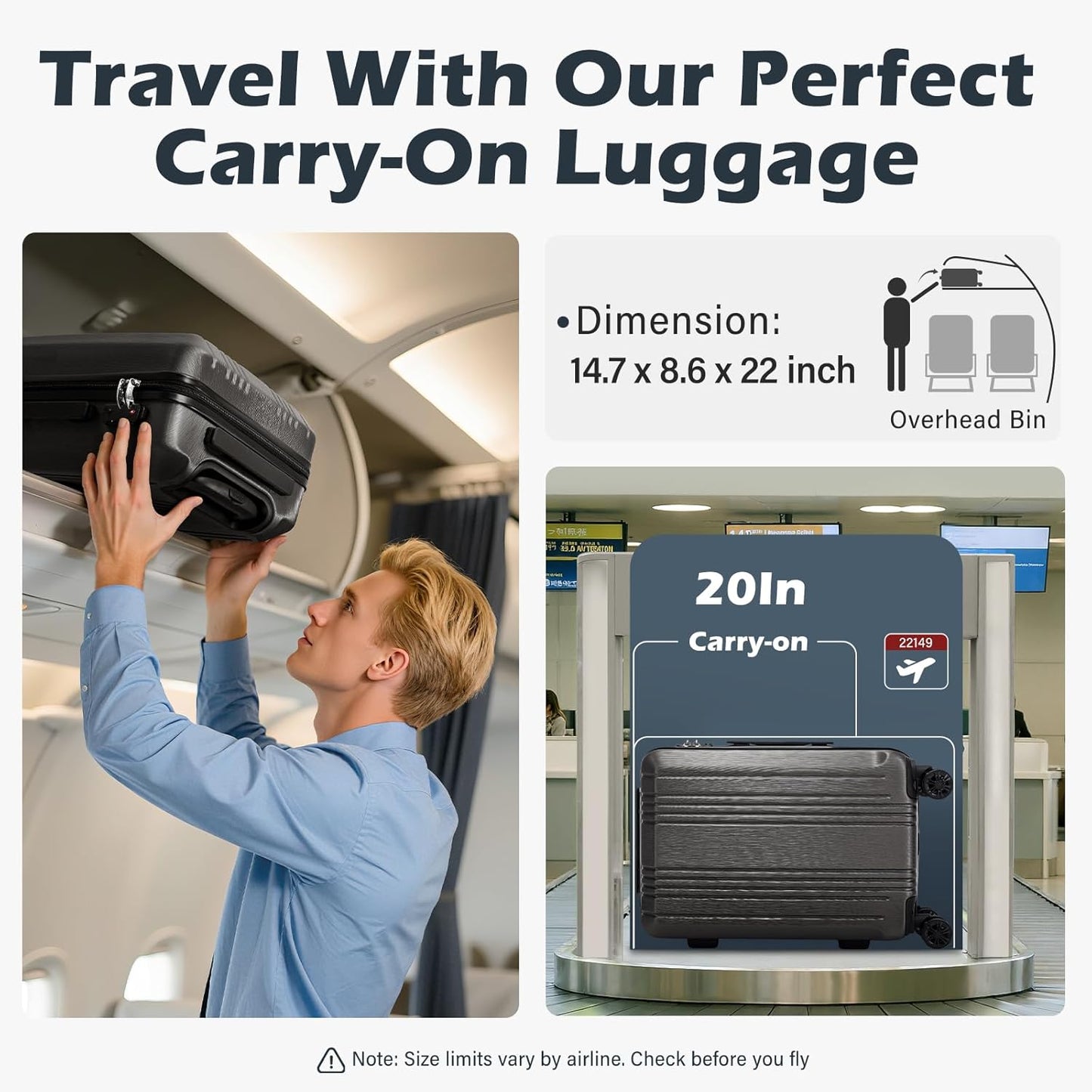 Coolife Luggage Suitcase PC+ABS with TSA Lock Spinner Carry on Hardshell Lightweight 20in 24in 28in (wine red, S(20in_carry on))