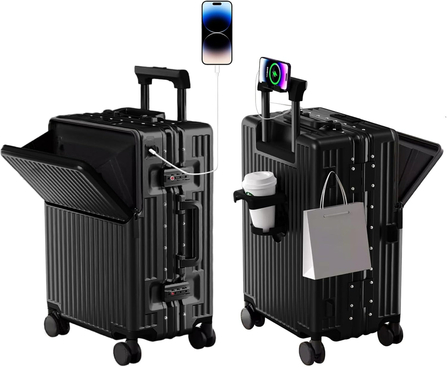 Zipperless Luggage, Polycarbonate Aluminum Hard Shell, Expandable Carry-On Suitcase with Spinner Wheels, Hard Shell Suitcase, 24 Inch Cabin