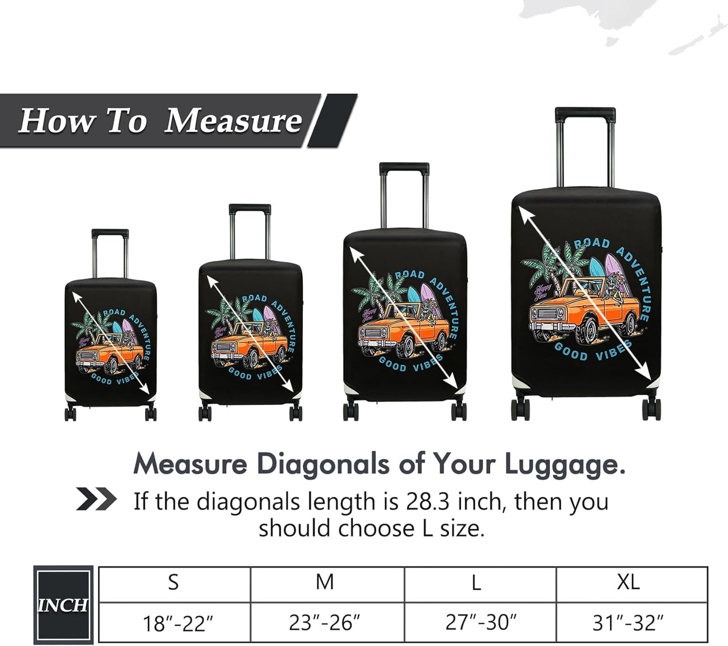 HYPER VENTURE Washable Luggage Cover - Fashion Suitcase Protector Fits 23-26 Inch Luggage (Road Adventure, M)