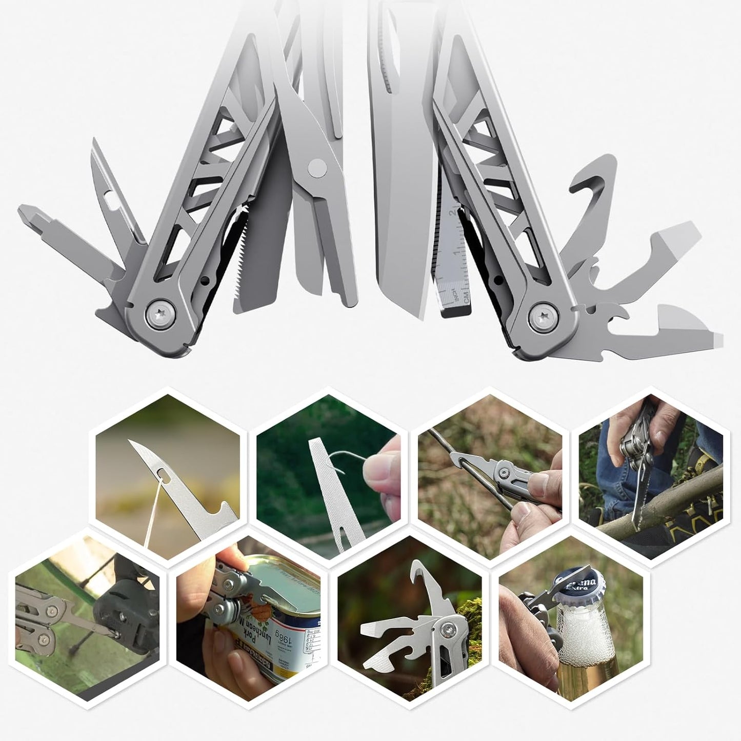 Multitool, 17-in-1 Stainless Steel Multi Tool Pliers with Self-Locking, Pocket Knife, Nylon Sheath, Professional (EDC) Multi-Tool for Survival, Camping and Hunting, Hiking, Simple Repair