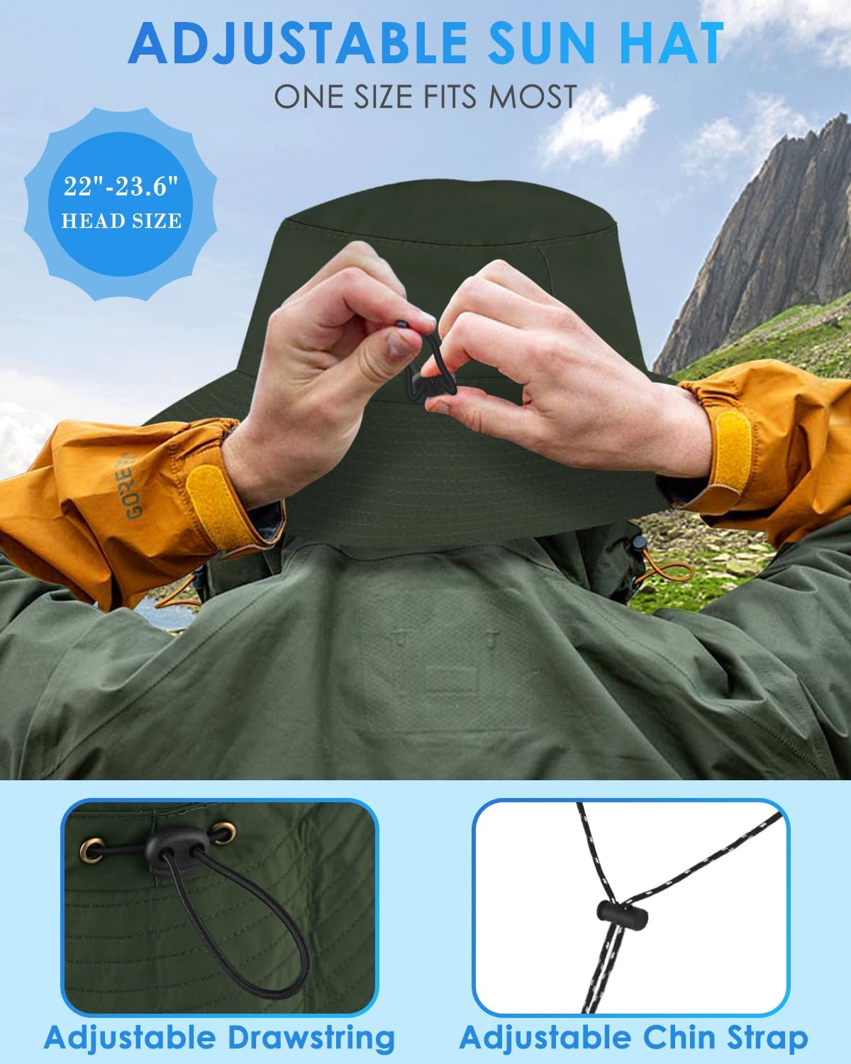 BROTOU Foldable Bucket Hats for Women/Men, UPF 50+ Wide Brim Sun Hat, Waterproof Fishing Cap with UV Protection