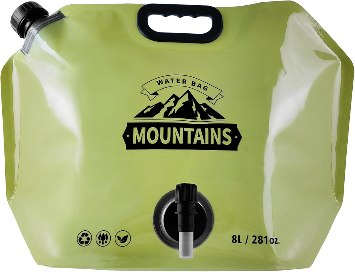 Collapsible 8L Water Storage Bag, BPA-Free Portable Folding Water Jug with Adjustable Faucet, Leakproof Emergency Water Bag for Camping, Hiking, Riding, Outdoor Sport (GREEN, 1)