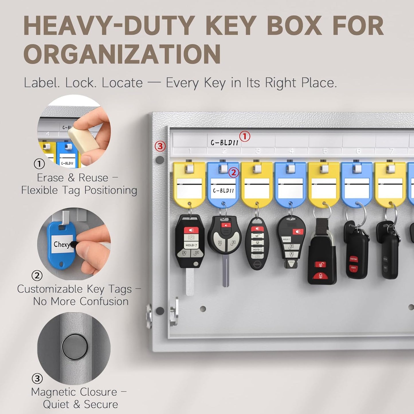 WeHere 16 Key Lock Box Wall Mount, APP Bluetooth/OTP/Wi-Fi/Fixed Code/Key Unlock, Smart Key Cabinet with Key Tag, Key Organizer Holder Box, Key Management Directory for Office, Valet, Realtor, Hotel