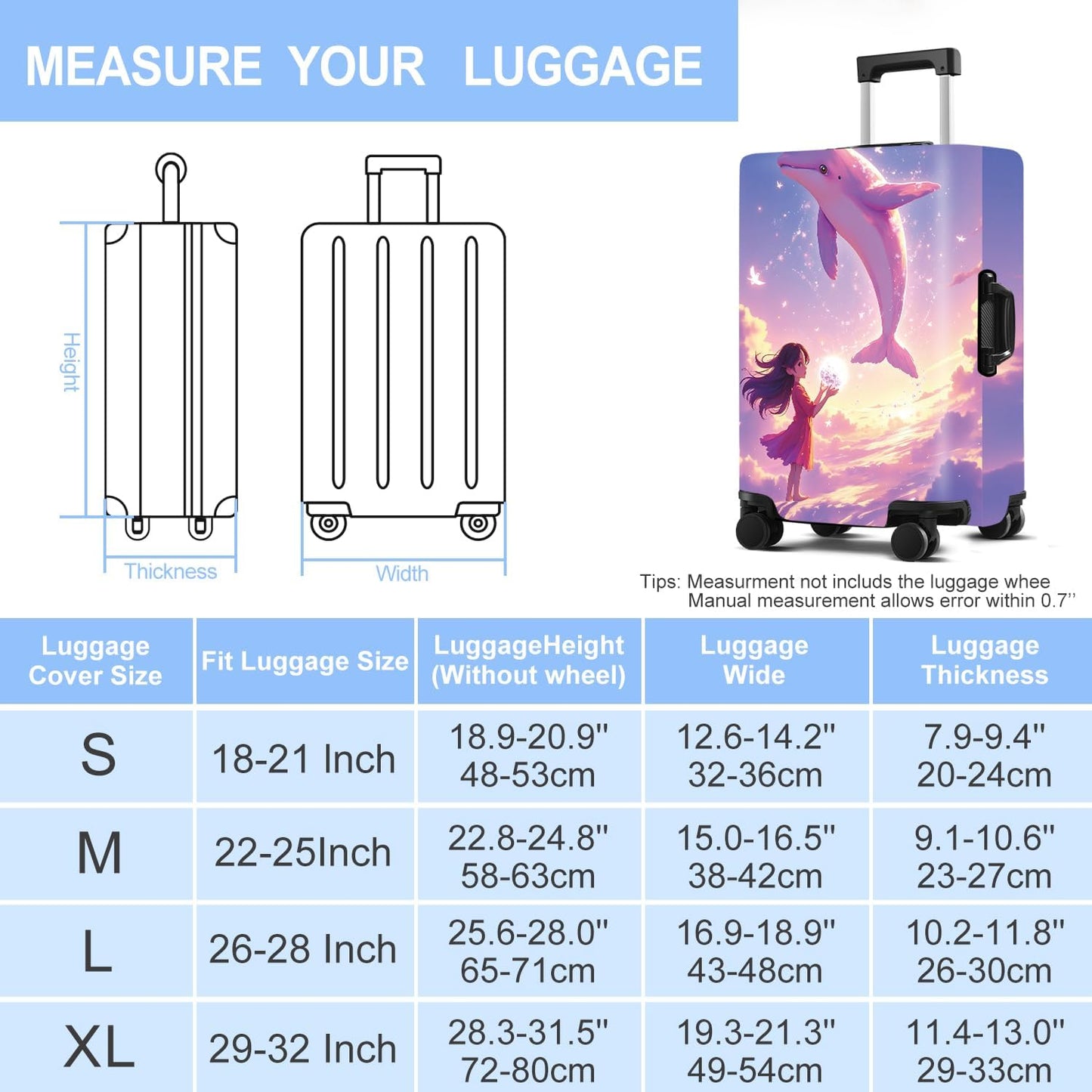 Luggage Cover Washable Suitcase Protector Anti-Scratch,Stretchable Fit for 20-34Inch Luggage Durable Travel Bag Cover with Zipper Closure (Dolphin, M(fits 24-26Inch suitcase))