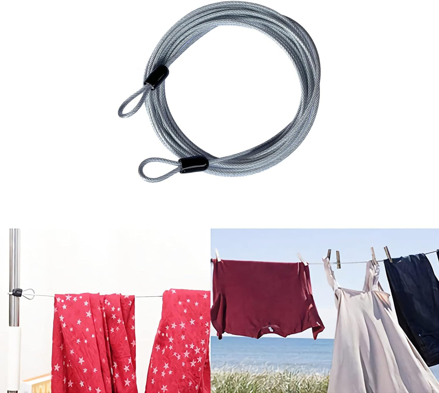 15FT 3mm Outdoor Travel Long Security Cable Lock,Braided Steel Coated Safety Cable Luggage Lock,Safety Cable Wire Rope Double Loop Lightweight (1 Pack)