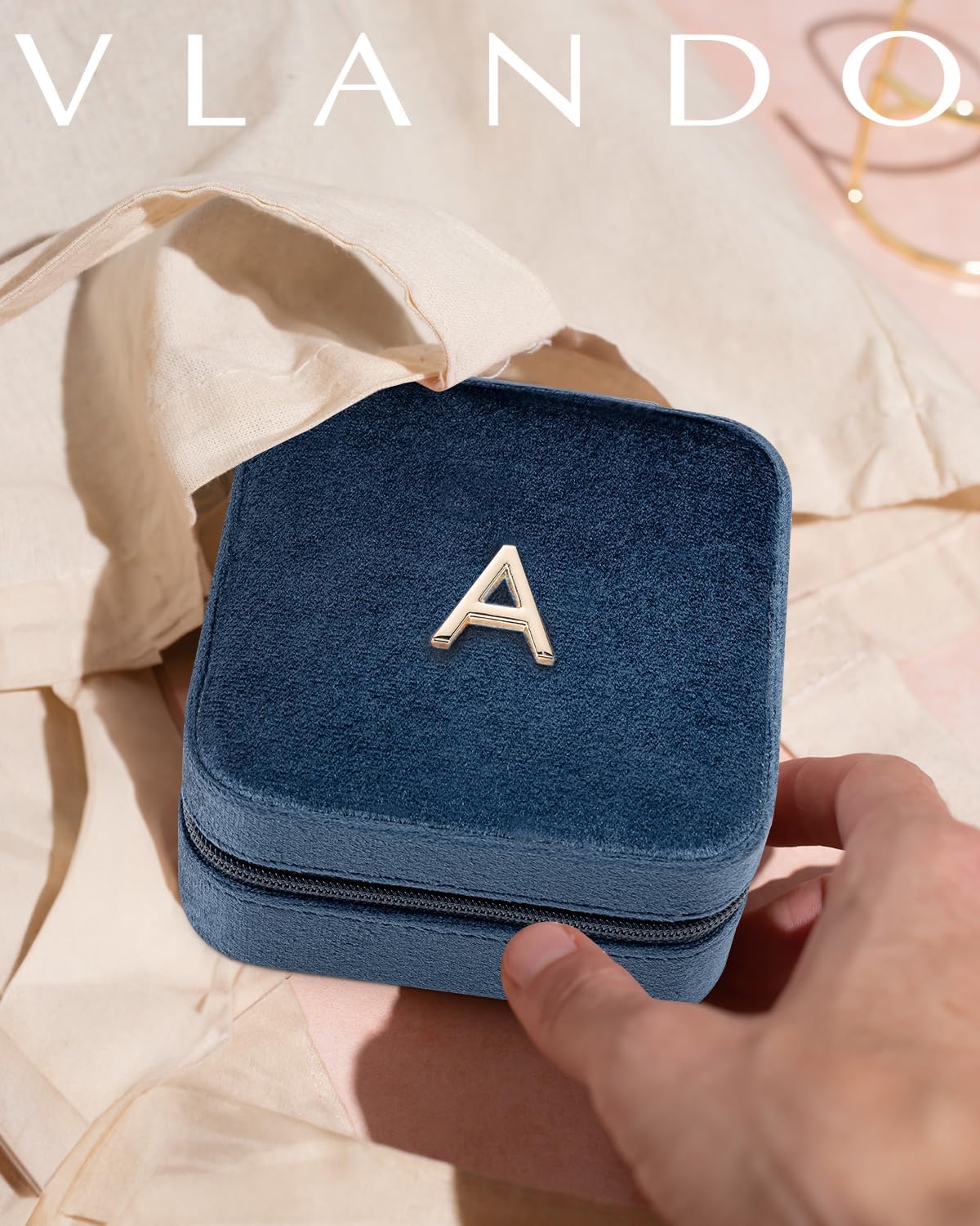 Vlando Preppy Stuff for Teen Girls, Girls Jewelry Box, Teen Girl Chid Gifts Trendy Stuff, Monogrammed Gifts Travel Jewelry Case, Gifts for Teen Girls, Things for Teen Girls - Letter B, Dark Blue