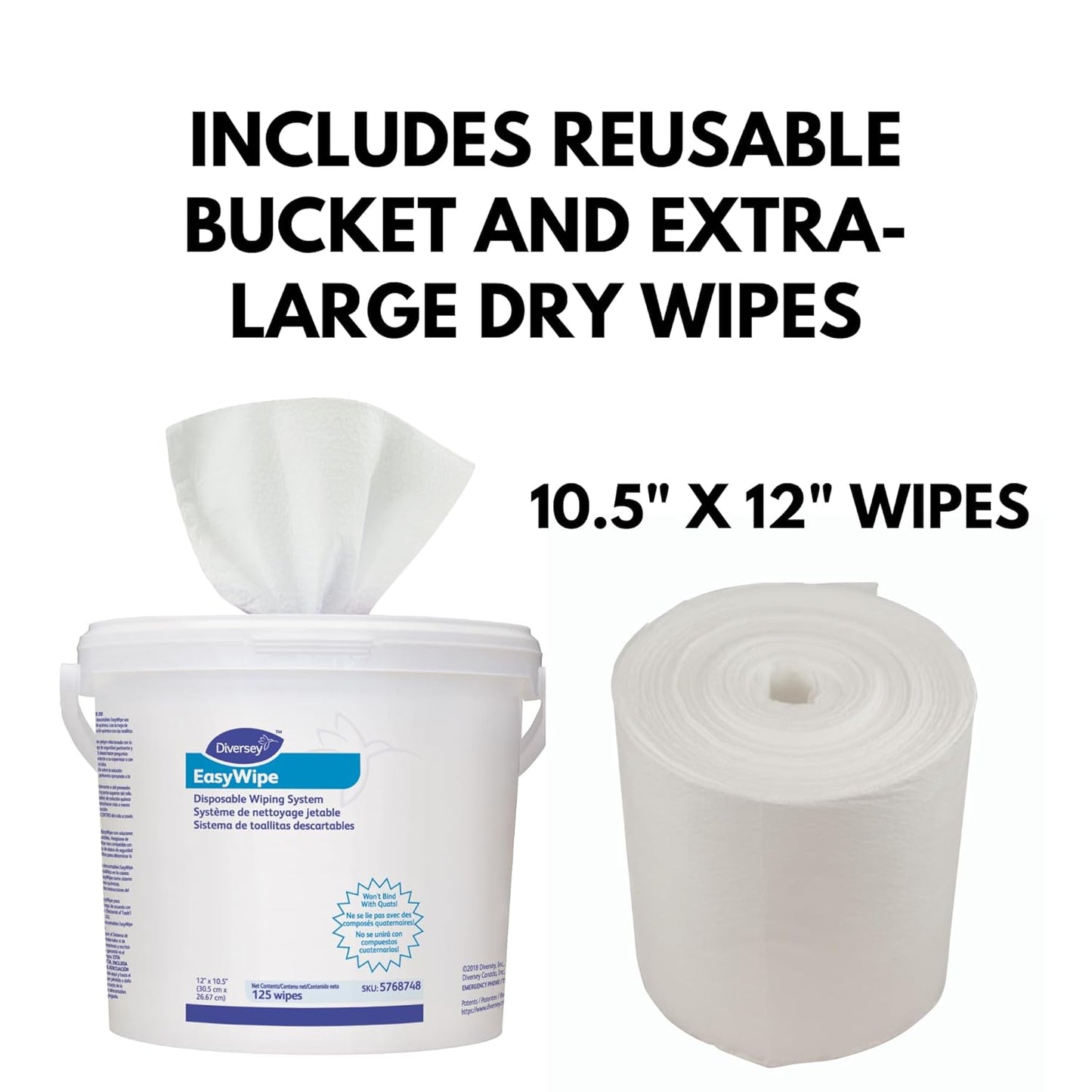 Diversey EasyWipe Disposable Wiping System - Pair with Oxivir Disinfectants, 125 Wipes (6 Pack)