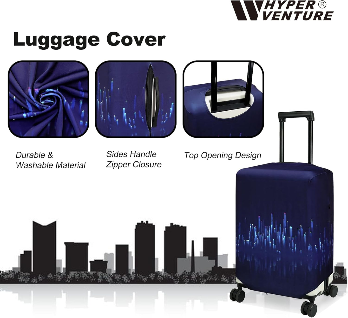 HYPER VENTURE Washable Luggage Cover - Fashion Suitcase Protector Fits 27-30 Inch Luggage (Nightscape, L)