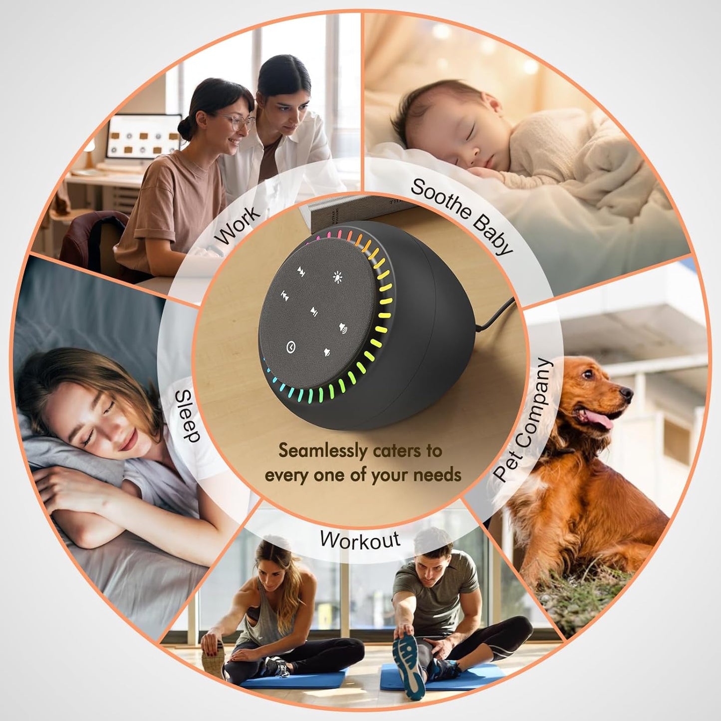 DreamSky Sound Machine for Sleep, White Noise for Sleeping Adults & Baby, Brown Noise Fan for Office Privacy & Noise Canceling, 26 Sounds & RGB Night Light, USB-C Powered for Home Travel