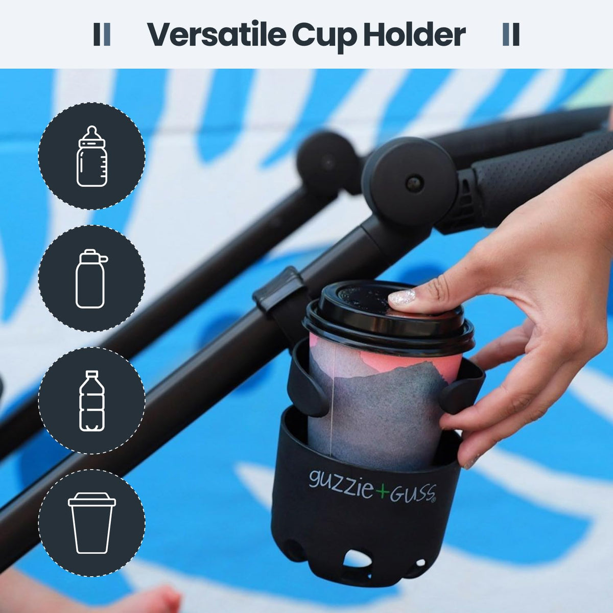 Guzzie+Guss Oxygen v2 Lightweight Stroller & Universal Cup Holder Bundle – Compact, Travel-Friendly Baby Stroller with Easy Fold Design + Adjustable Drink Holder for Strollers, Bikes, and More