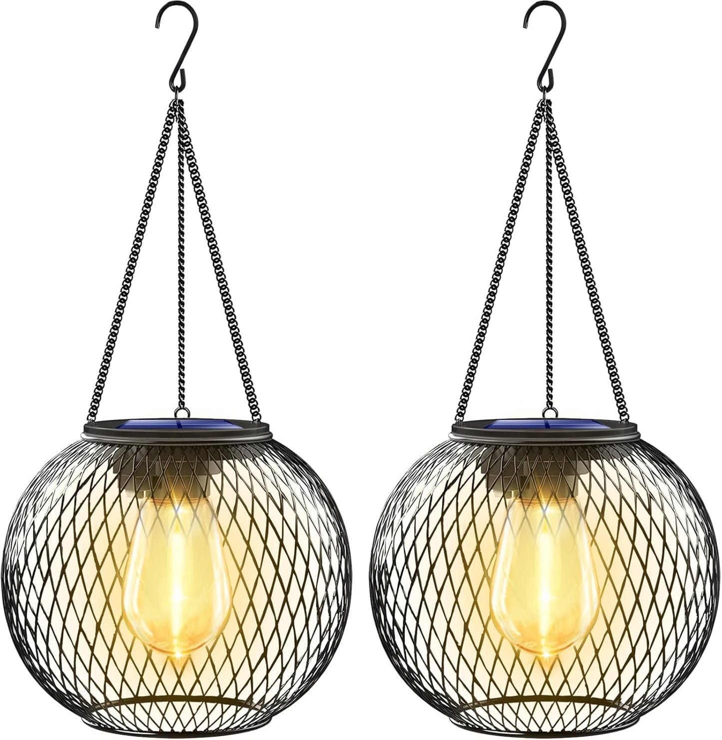 UBright Solar Lanterns Lights Outdoor Waterproof Metal Hanging Solar Powered Lights for Outside Decorative Lanterns for Garden Yard Patio Pathway, 2 Pack