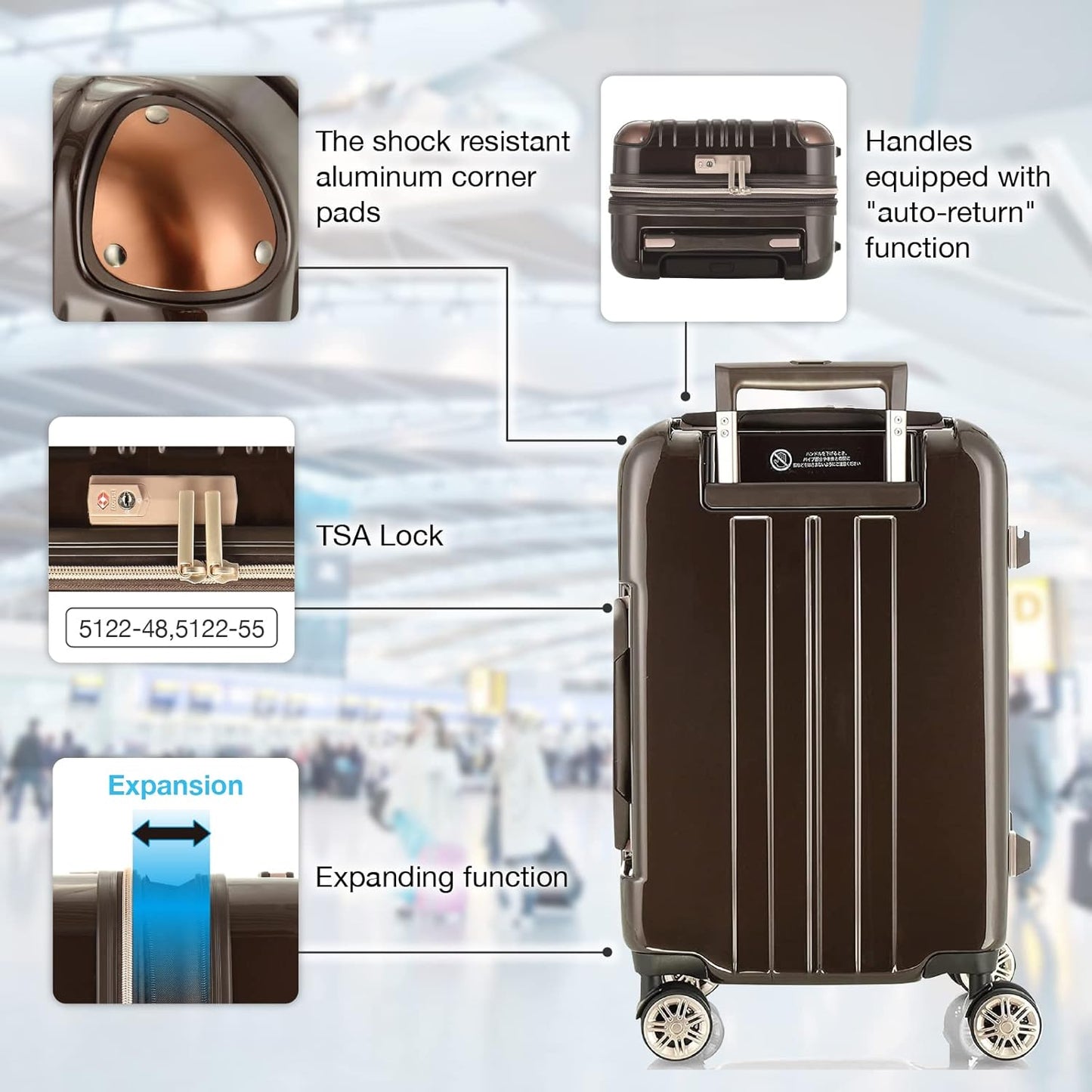 LEGEND WALKER Hardside Expandable Zipper Luggage, 24-inch, Mocha, 5122-55-MC