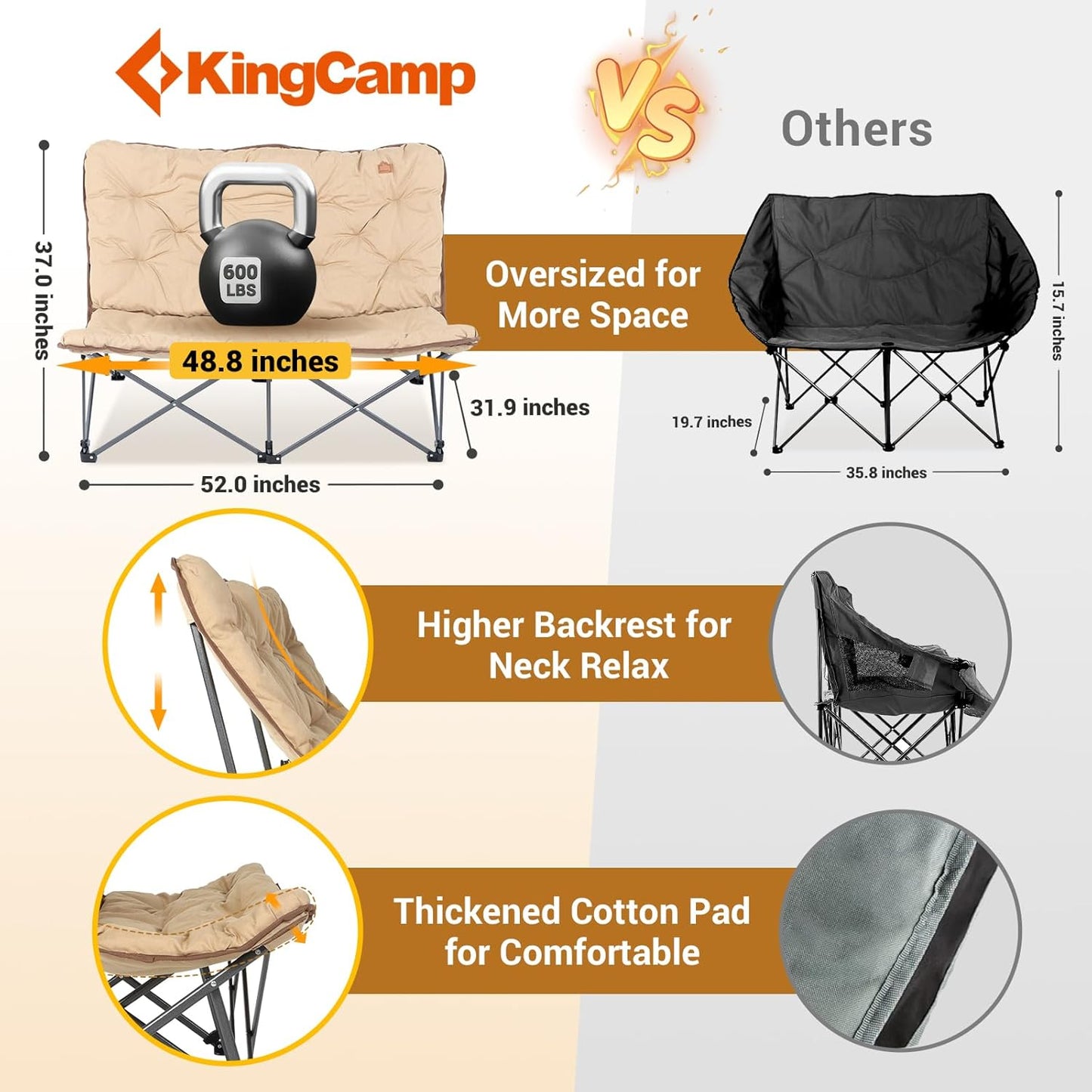KingCamp Butterfly Chair Oversized XL Saucer Chair for Adults Padded Folding Comfy Camping Chairs for Teens Kids 300lbs Heavy Duty with High Back for Bedroom Living Room Dorm Rooms Outdoor Patio Lawn