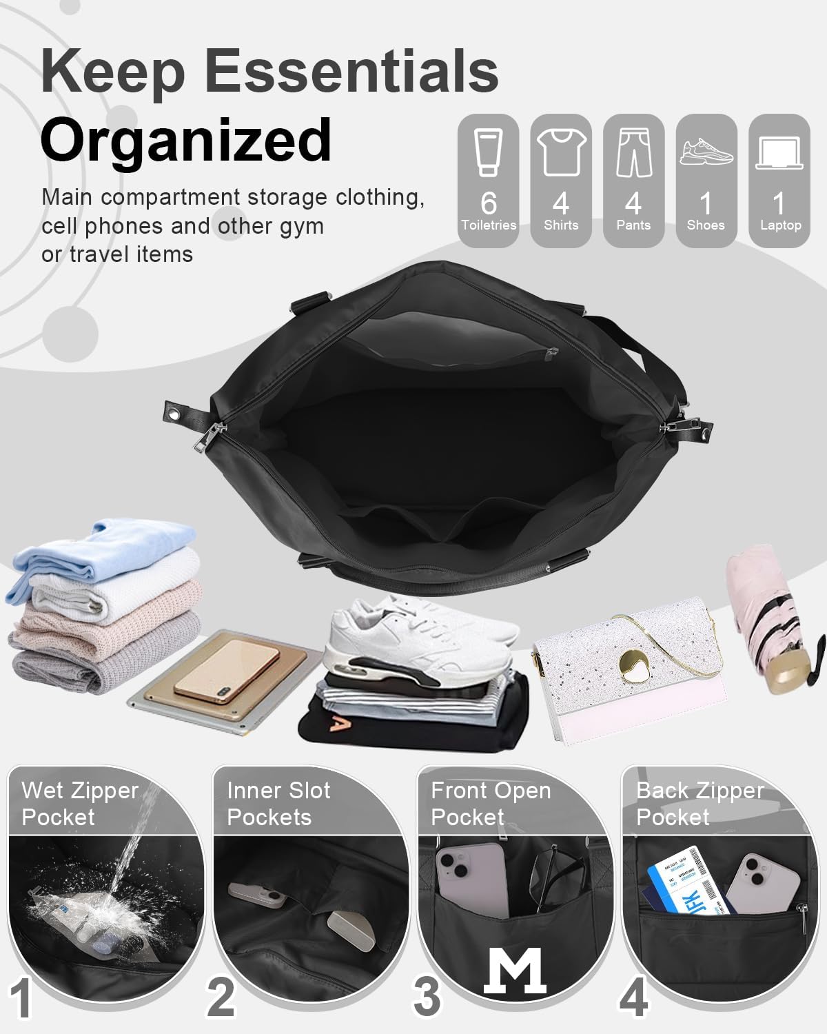 Initial Travel Duffel Bag Sports Gym Bag for Boys Teen Birthday Gifts,Black Personalized Weekender Bag Carry On Tote Bags for Men,Waterproof Overnight Luggage Bag Airplane Travel Essentials(Letter M)