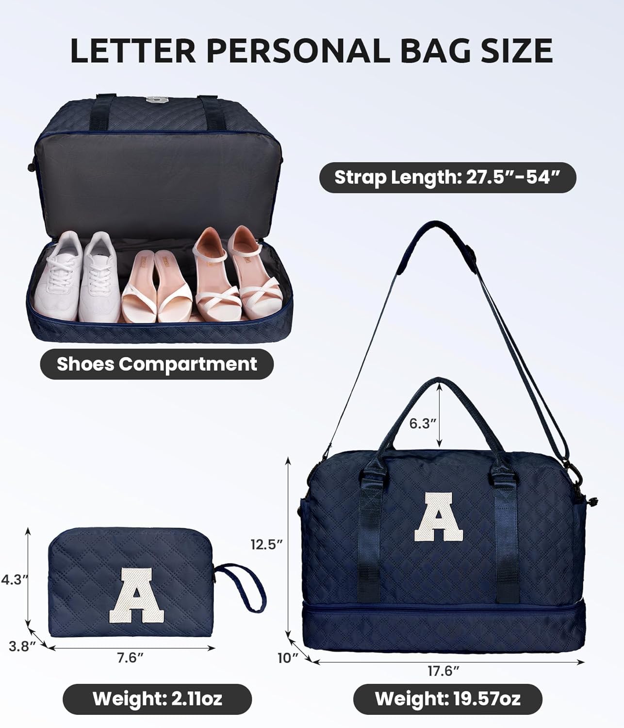 Birthday Gifts for 6 7 8 9 10 11 12 13 Year Old Girls-Duffle Travel Bags, Personalized Weekender Bag, Monogram Overnight Bag for Women, Travel Bag with Makeup Bag Gifts for family (Letter Z)