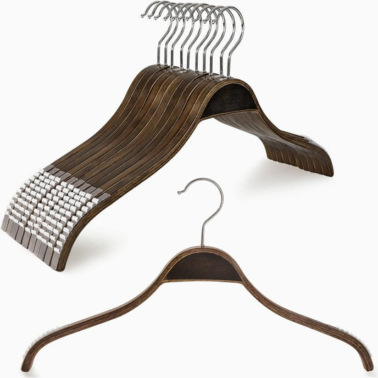 TOPIA HANGER Slim Wooden Hangers with Extra Soft Non-Slip Rubber Grips, 10-Pack High-Grade Fashion Hanger No Shoulder Bump for Sweater, Camisole, Jacket, Dress, Coat (Antique) -CT15A