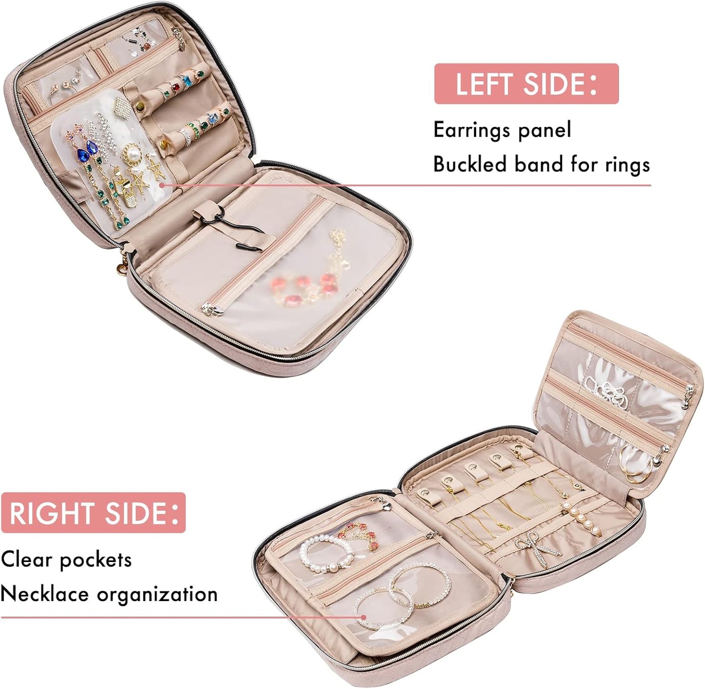 SFYBYHEART Travel Jewelry Organizer Case, Jewelry Travel Bags for Women, Large Capacity Travel Jewelry Case for Tangle-Free Earrings, Necklaces, Rings Storage, Travel Accessories, Pink.…