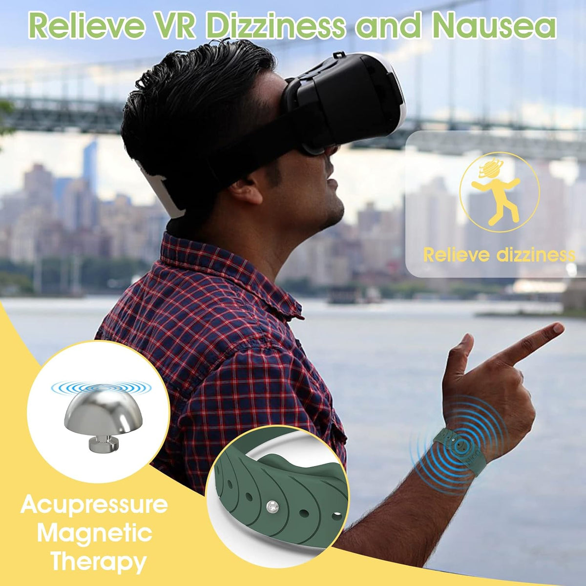 Motion Sickness Bands Anti Nausea Acupressure Wristband Sea Sickness Wristbands Nausea Bands Natural Relief Motion & Morning Sickness（Pine Green+Starlight）